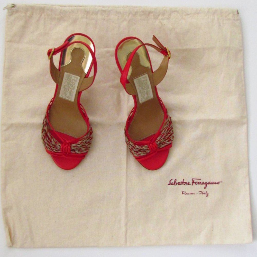 Salvatore Ferragamo Red and Gold Heels - Picture 3 of 7